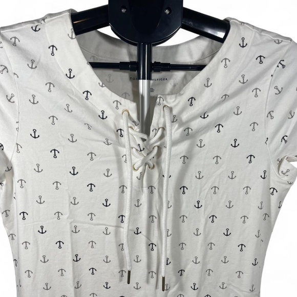 Tommy Hilfiger Lana Nautical Navy Anchor Lace-Up Shirt Dress White Blue, Size M - Picture 7 of 7